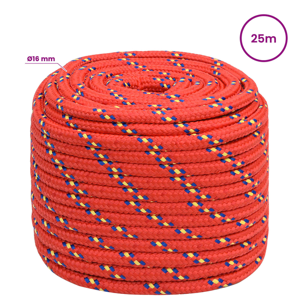 vidaXL Wielofunkcyjna lina gospodarcza 16 mm 25 m czerwony PP
