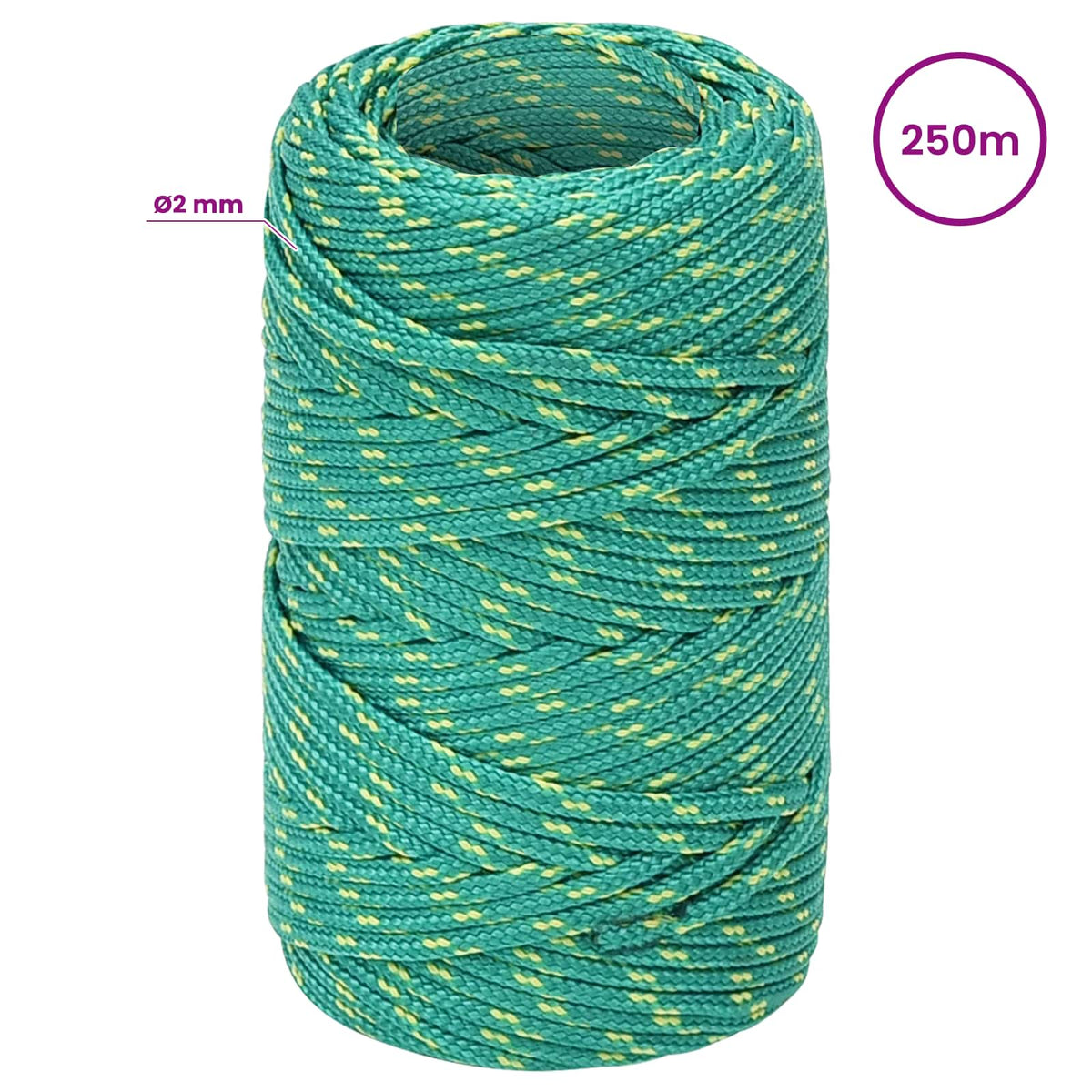 vidaXL Wielofunkcyjna lina gospodarcza 2 mm 250 m zielony PP