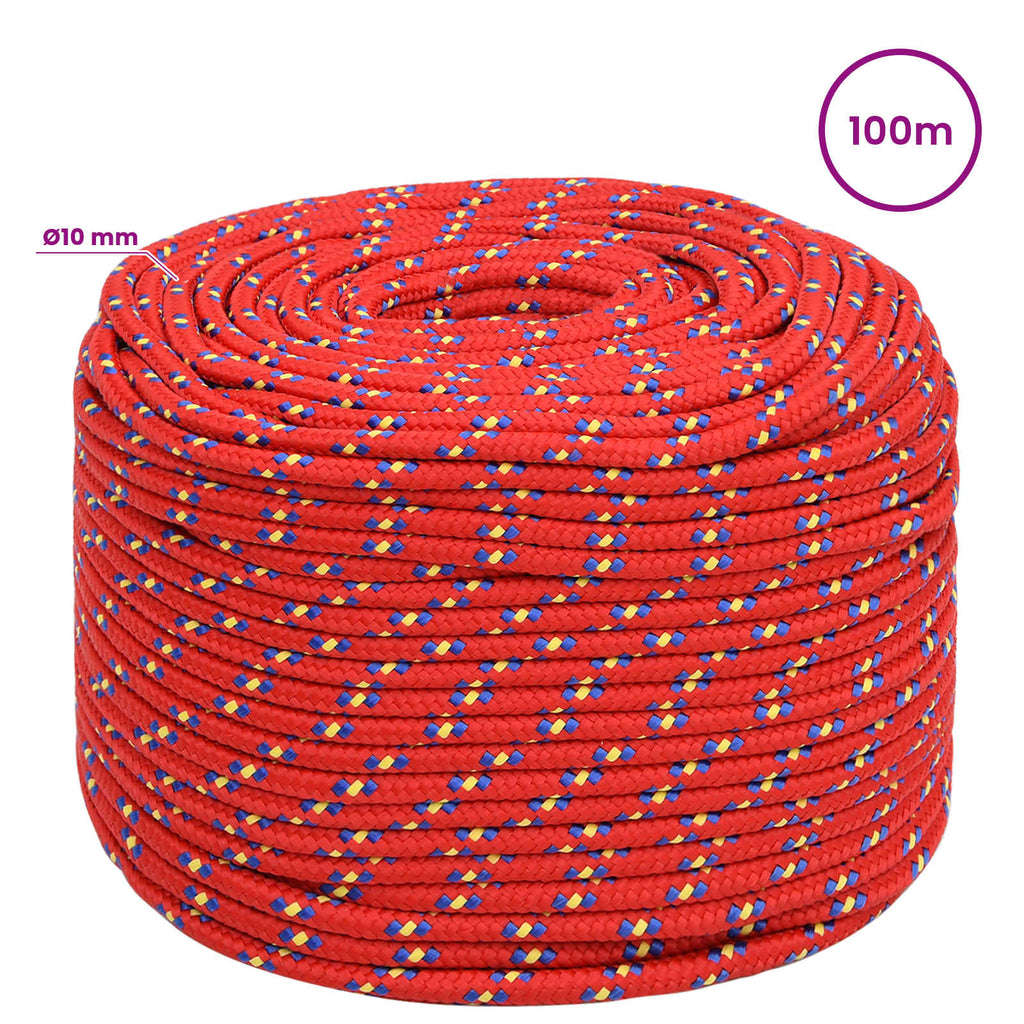 vidaXL Wielofunkcyjna lina gospodarcza 10 mm 100 m czerwony PP