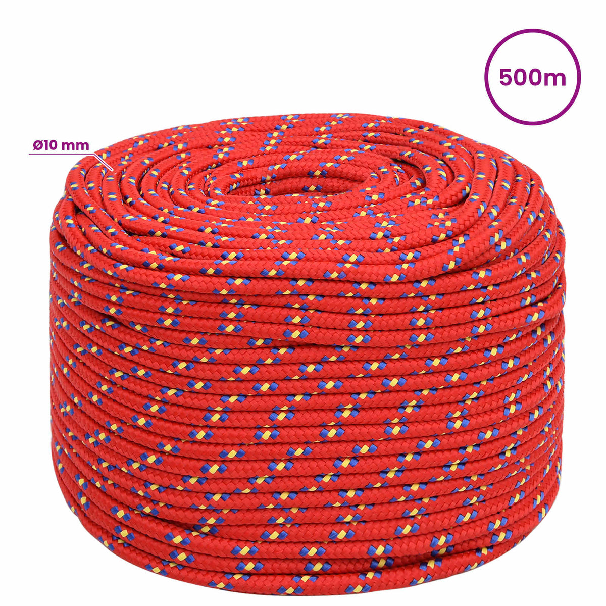 vidaXL Wielofunkcyjna lina gospodarcza 10 mm 500 m czerwony PP