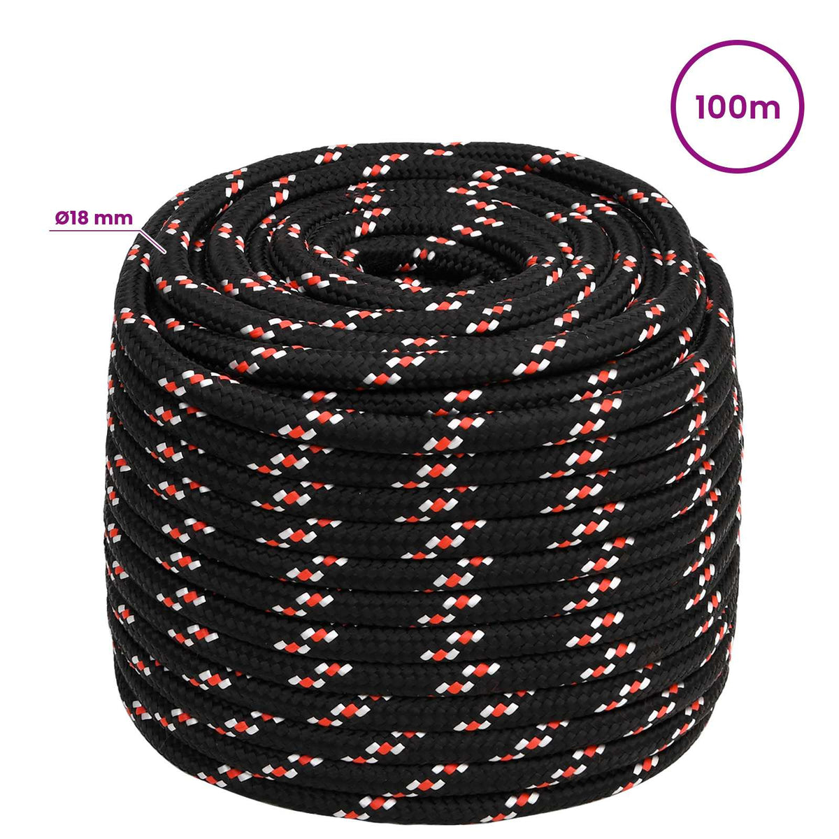 vidaXL Wielofunkcyjna lina gospodarcza 18 mm 100 m Czarny i czerwony