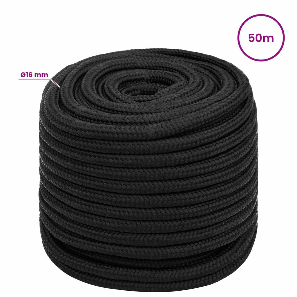 vidaXL Wielofunkcyjna lina gospodarcza 16 mm 50 m Czarny PP