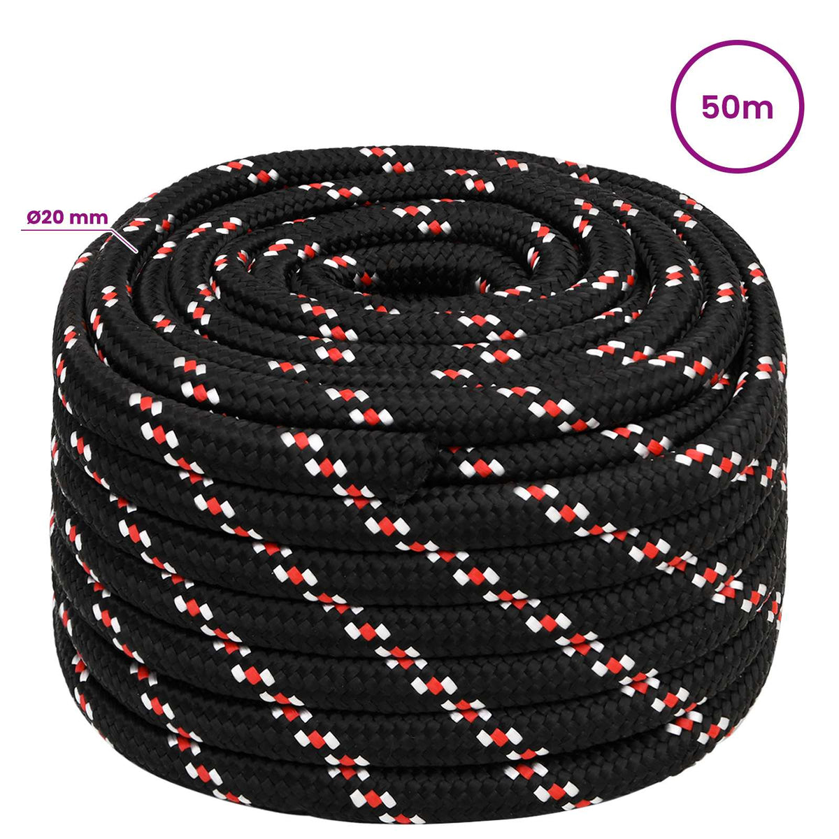 vidaXL Wielofunkcyjna lina gospodarcza 20 mm 50 m Czarny i czerwony PP
