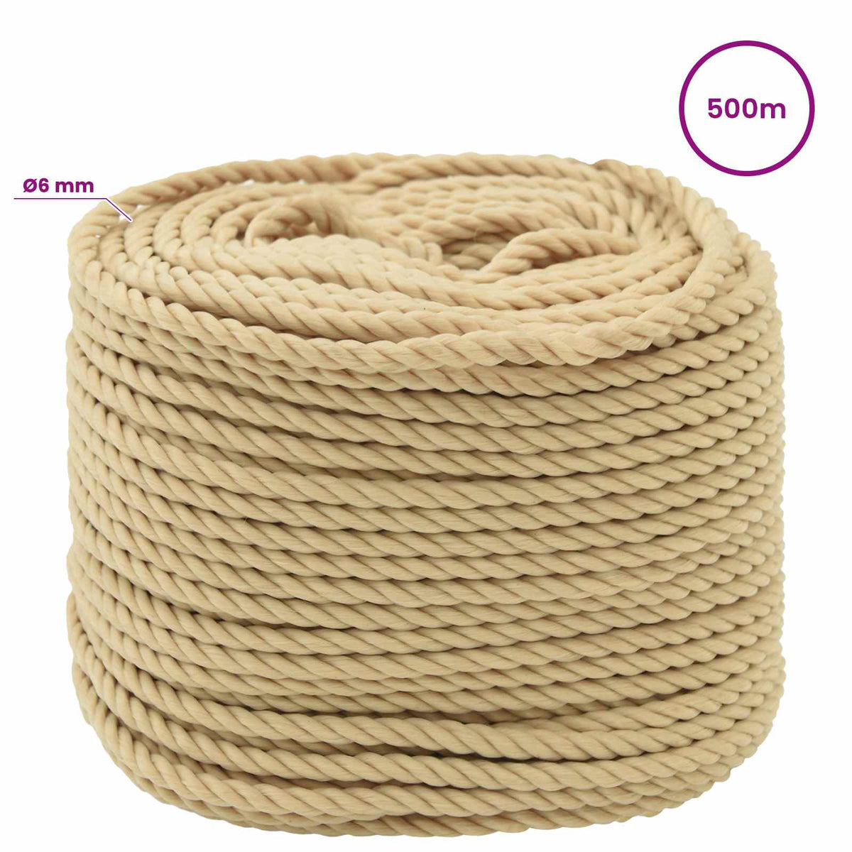 vidaXL Wielofunkcyjna lina gospodarcza 6 mm 500 m naturalny PP