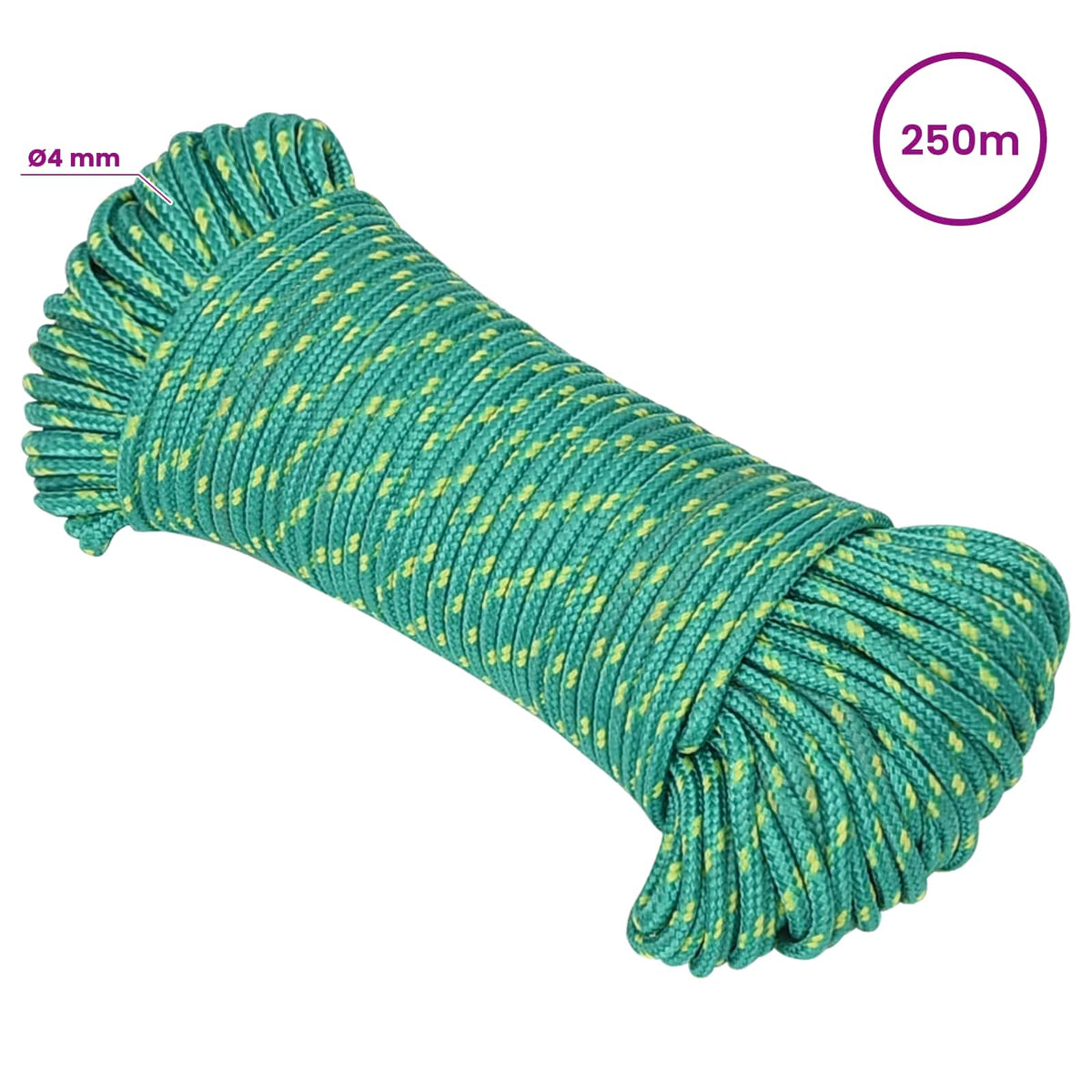 vidaXL Wielofunkcyjna lina gospodarcza 4 mm 250 m zielony PP