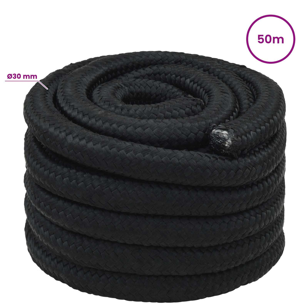 vidaXL Wielofunkcyjna lina gospodarcza 30 mm 50 m Czarny PP