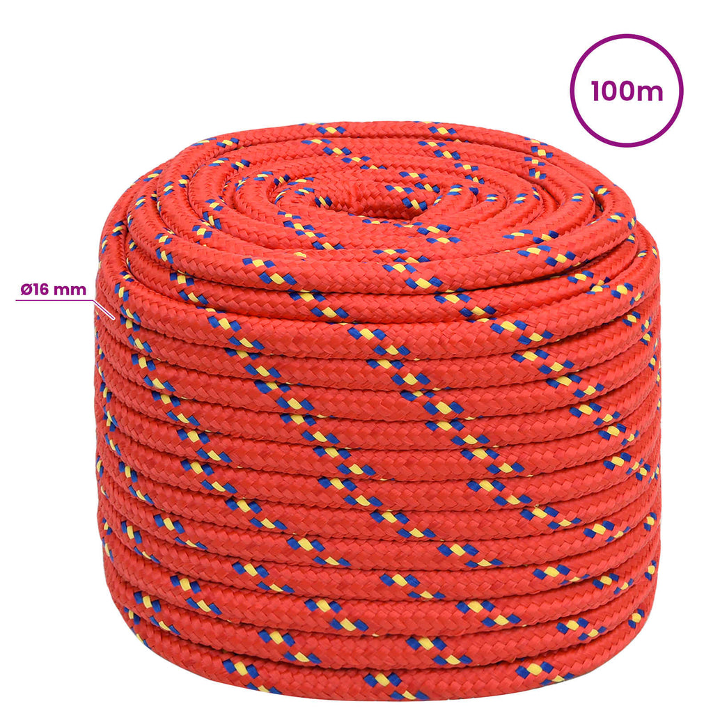 vidaXL Wielofunkcyjna lina gospodarcza 16 mm 100 m czerwony PP