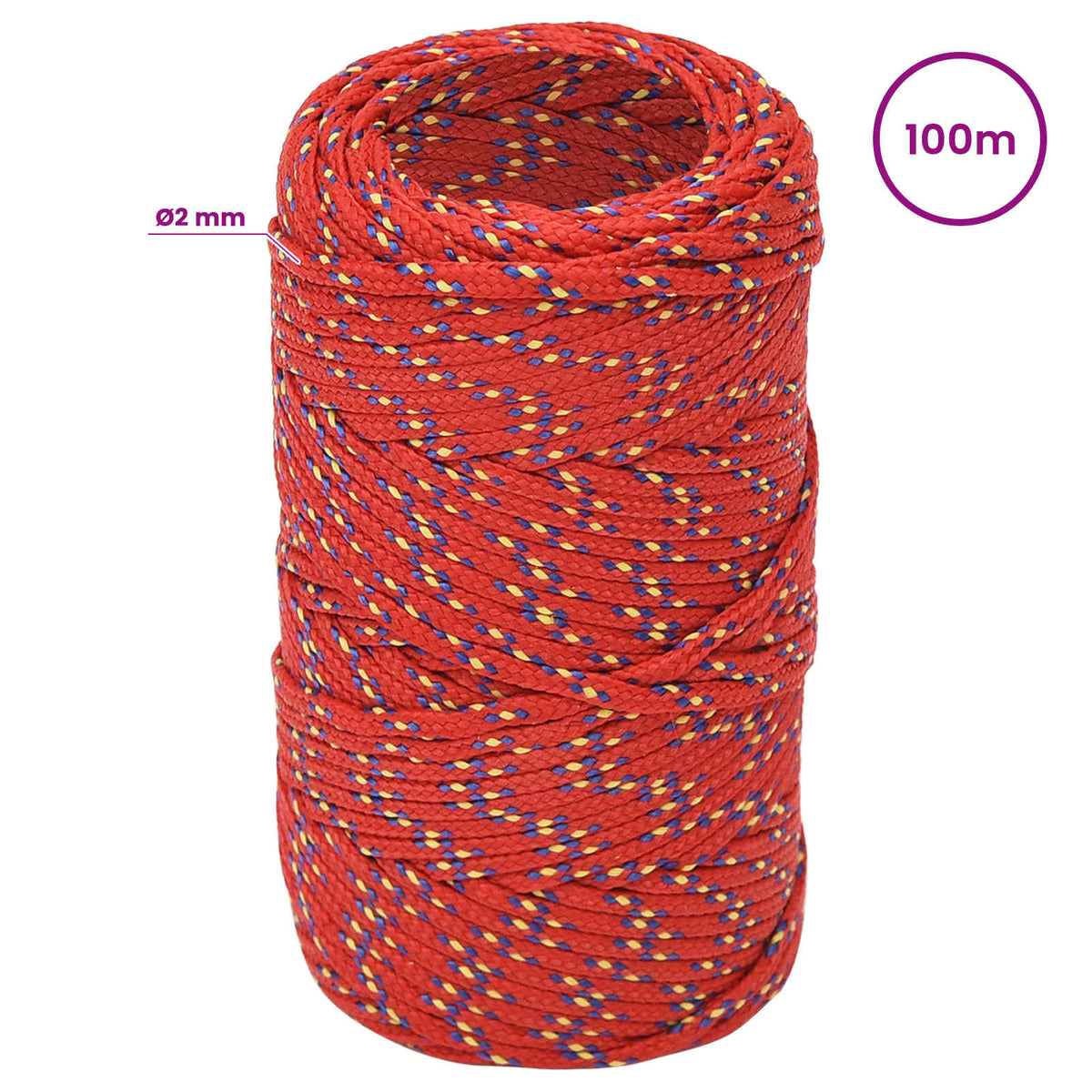 vidaXL Wielofunkcyjna lina gospodarcza 2 mm 100 m czerwony PP