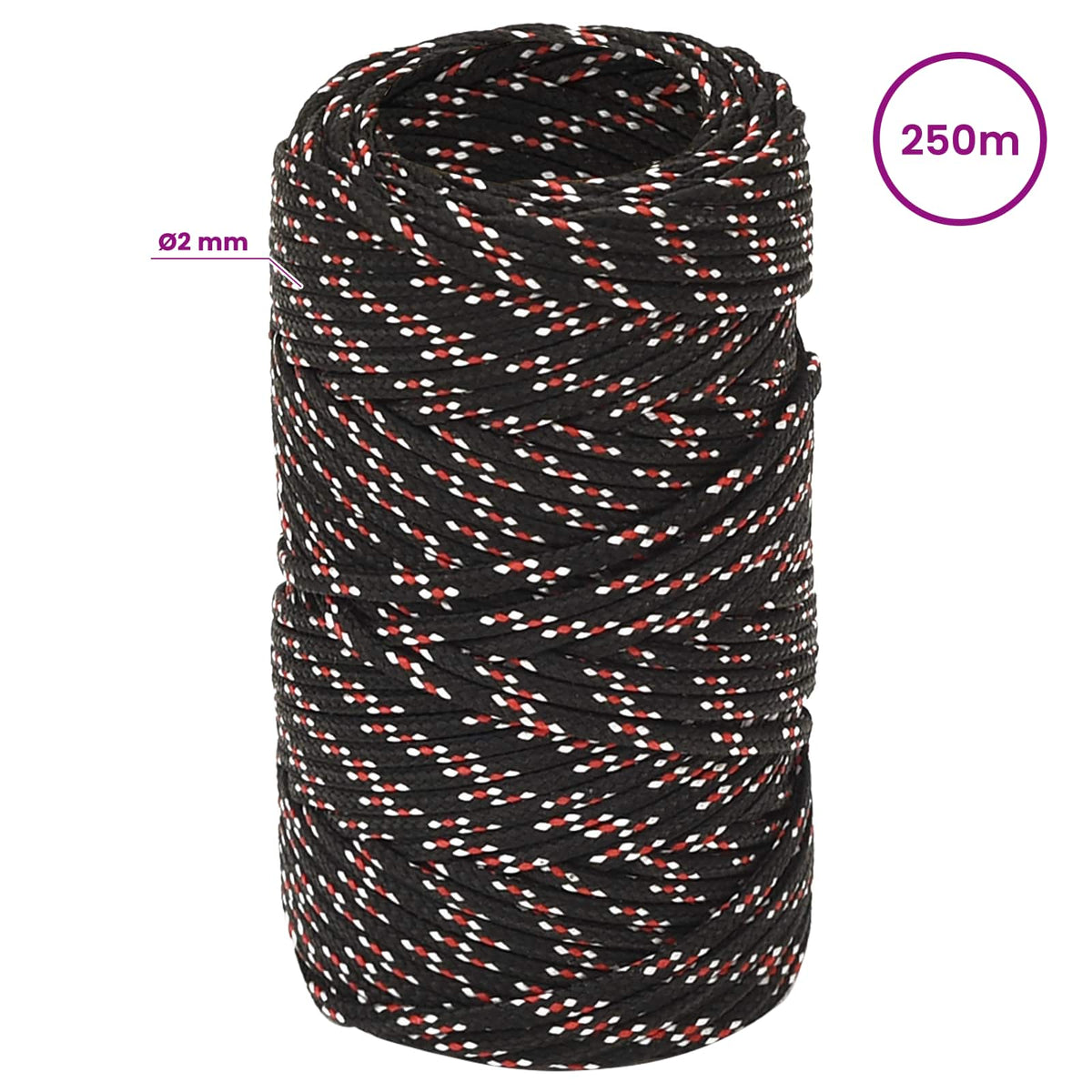 vidaXL Wielofunkcyjna lina gospodarcza 2 mm 250 m Czarny i czerwony PP