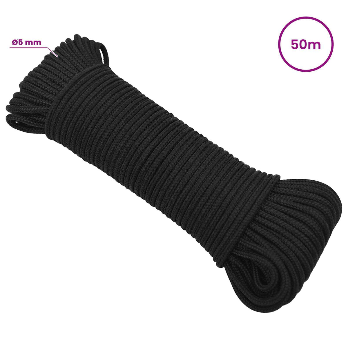 vidaXL Wielofunkcyjna lina gospodarcza 5 mm 50 m Czarny PP