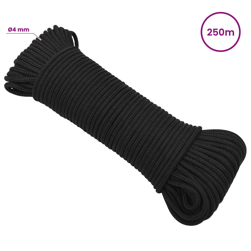 vidaXL Wielofunkcyjna lina gospodarcza 4 mm 250 m Czarny PP