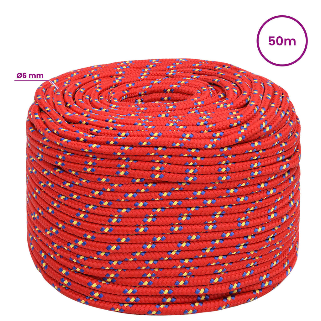 vidaXL Wielofunkcyjna lina gospodarcza 6 mm 50 m czerwony PP