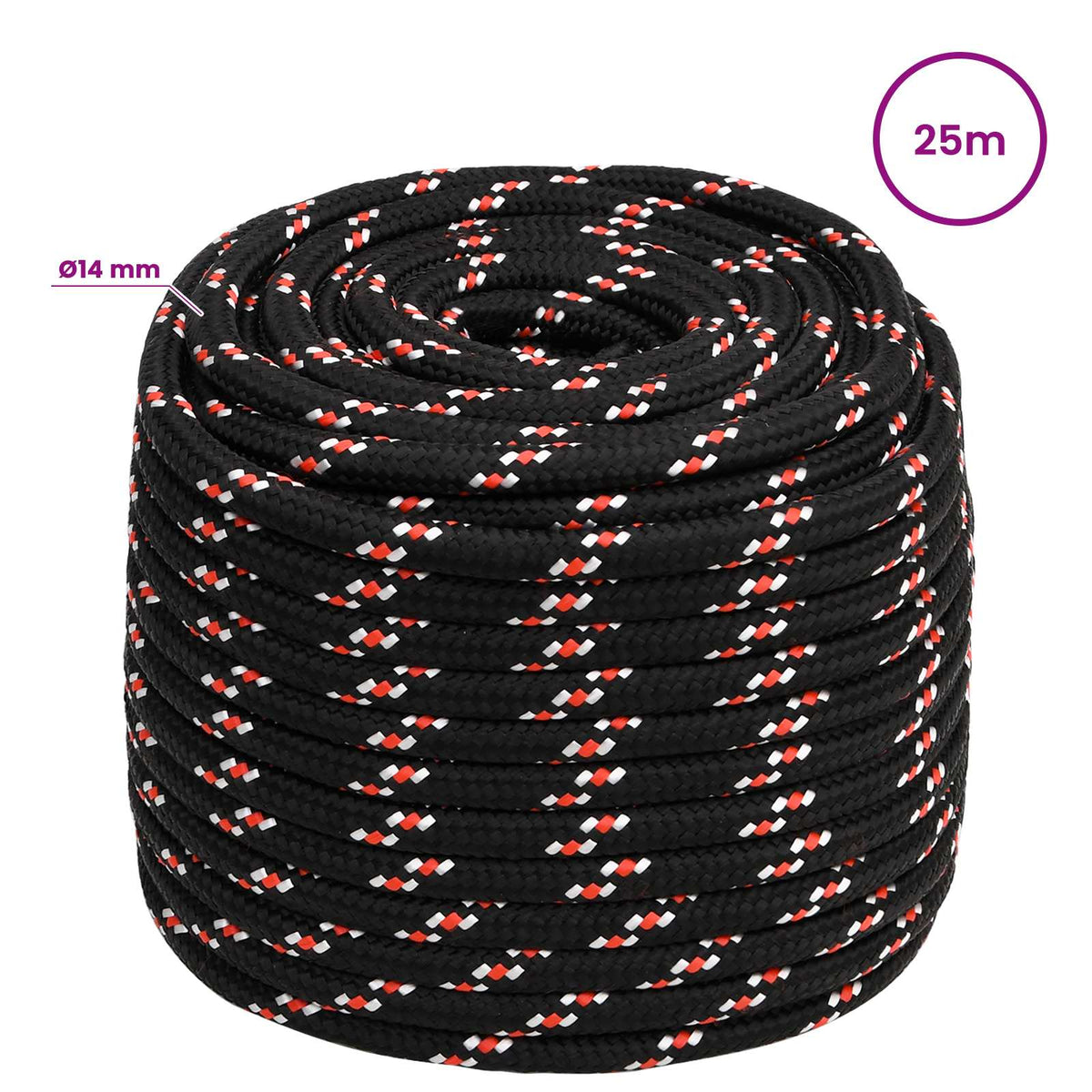 vidaXL Wielofunkcyjna lina gospodarcza 14 mm 25 m Czarny i czerwony PP