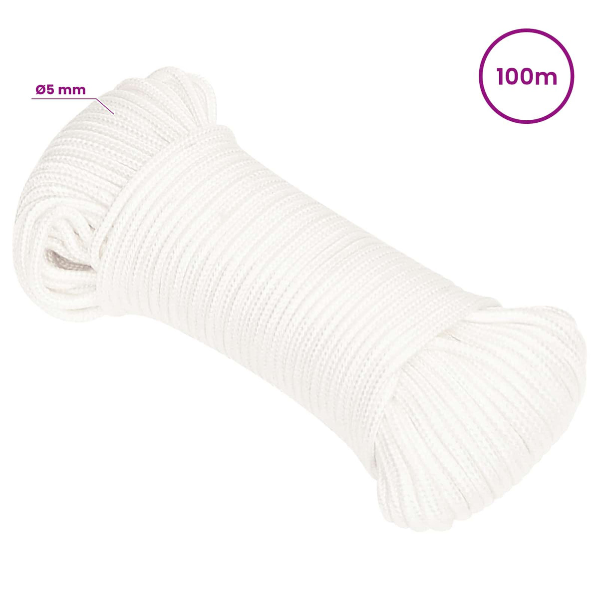 vidaXL Wielofunkcyjna lina gospodarcza 5 mm 100 m Biały PP