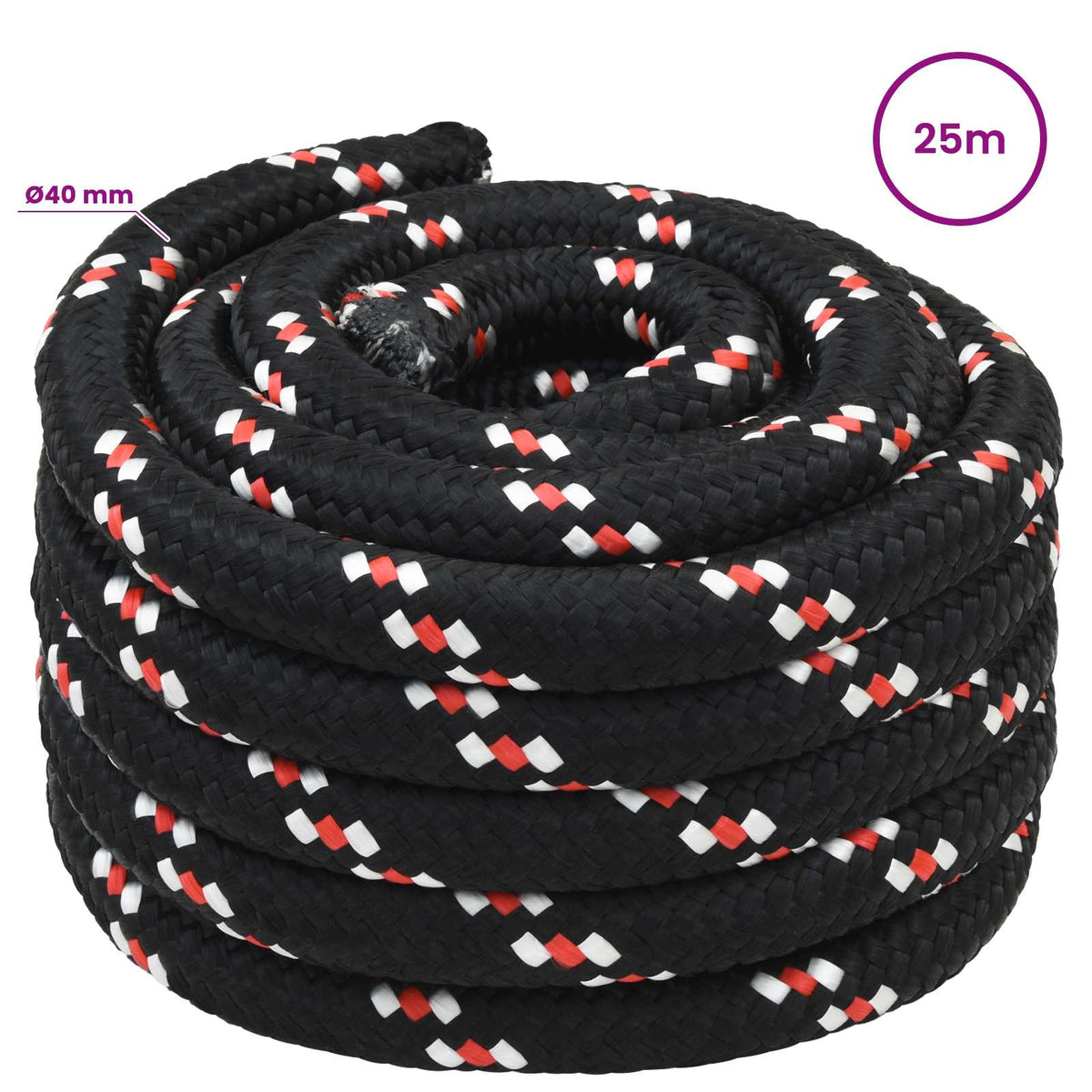 vidaXL Wielofunkcyjna lina gospodarcza 40 mm 25 m Czarny i czerwony PP