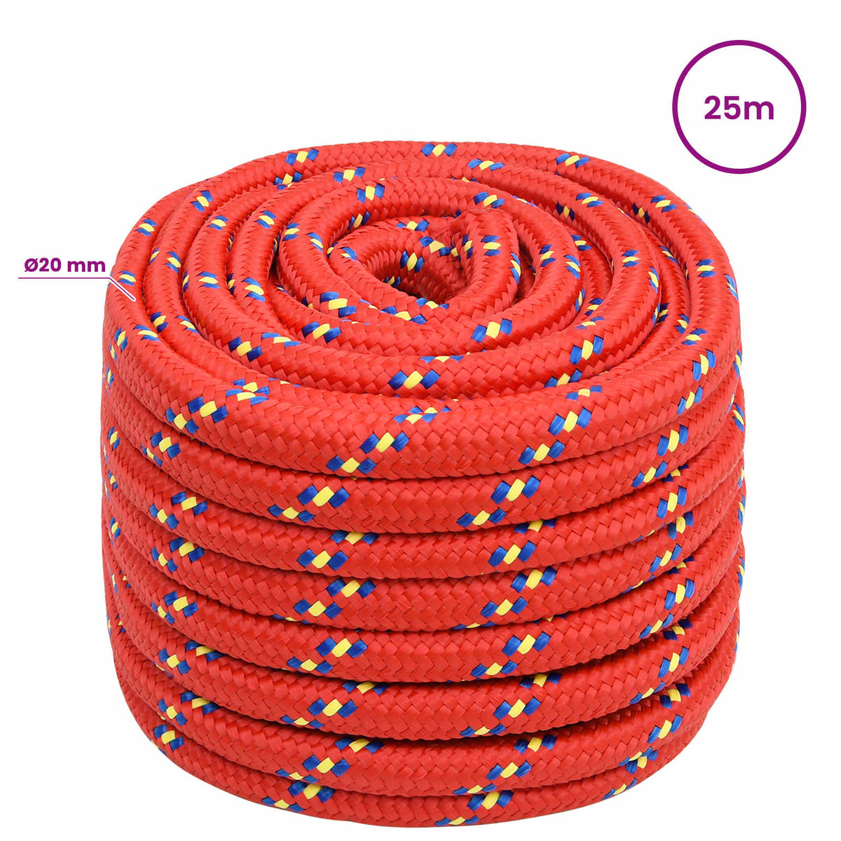 vidaXL Wielofunkcyjna lina gospodarcza 20 mm 25 m czerwony PP
