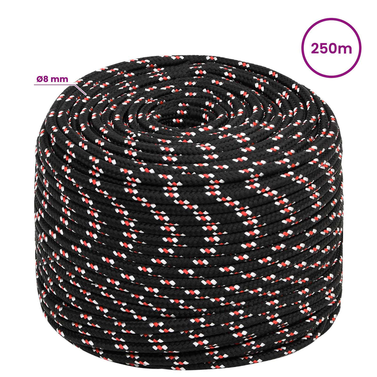 vidaXL Wielofunkcyjna lina gospodarcza 8 mm 250 m Czarny i czerwony PP