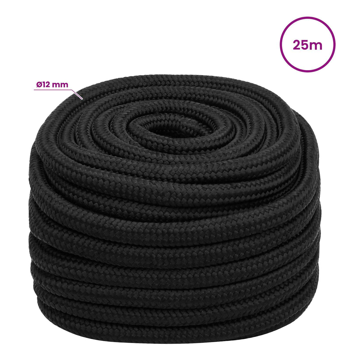 vidaXL Wielofunkcyjna lina gospodarcza 12 mm 25 m Czarny PP