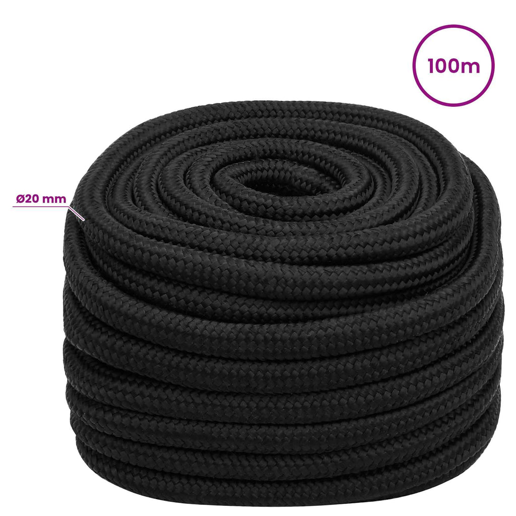 vidaXL Wielofunkcyjna lina gospodarcza 20 mm 100 m Czarny PP