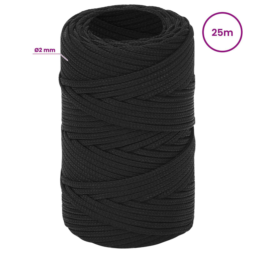 vidaXL Wielofunkcyjna lina gospodarcza 2 mm 25 m Czarny PP
