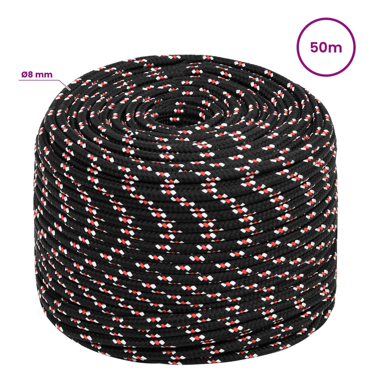 vidaXL Wielofunkcyjna lina gospodarcza 8 mm 50 m Czarny i czerwony PP