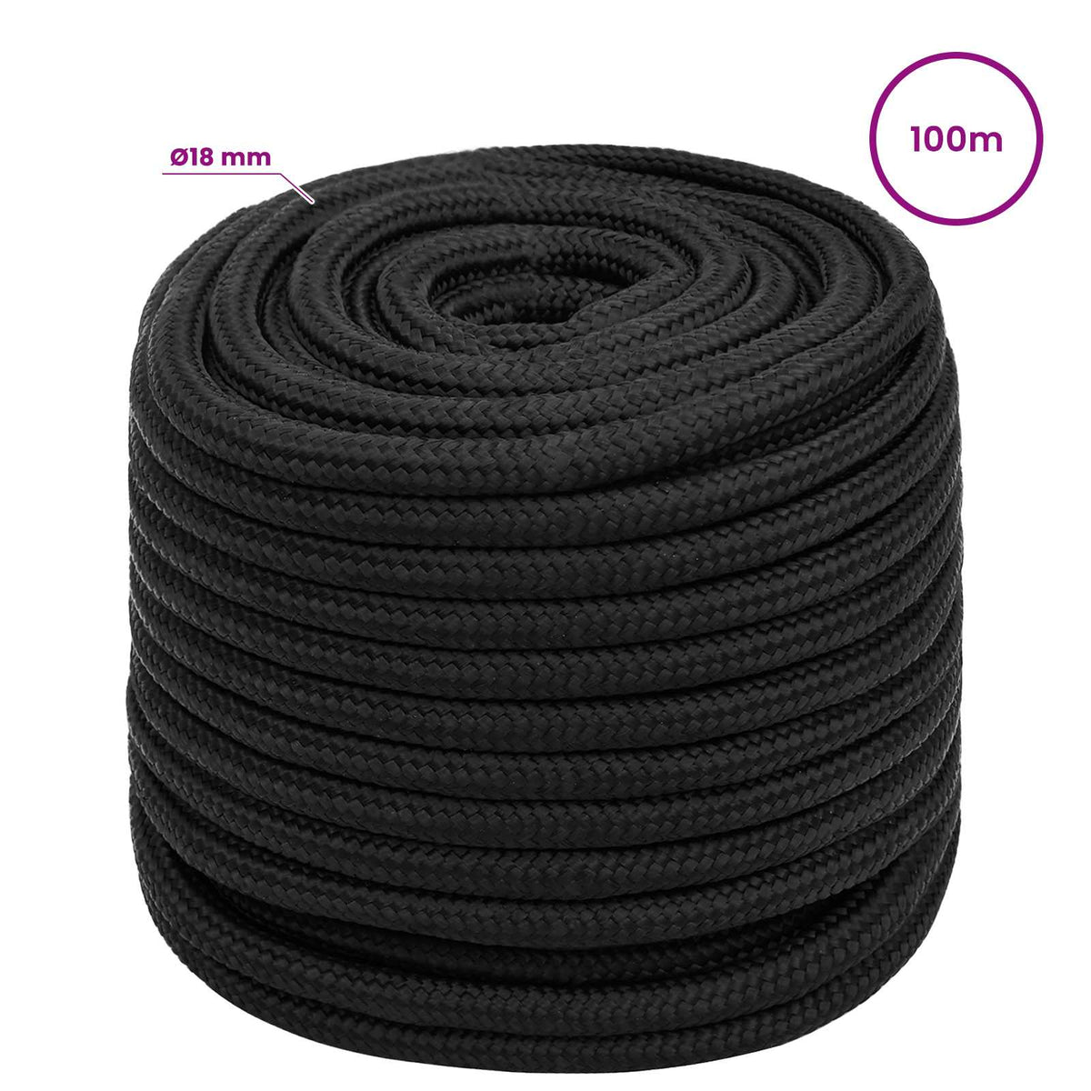 vidaXL Wielofunkcyjna lina gospodarcza 18 mm 100 m Czarny PP