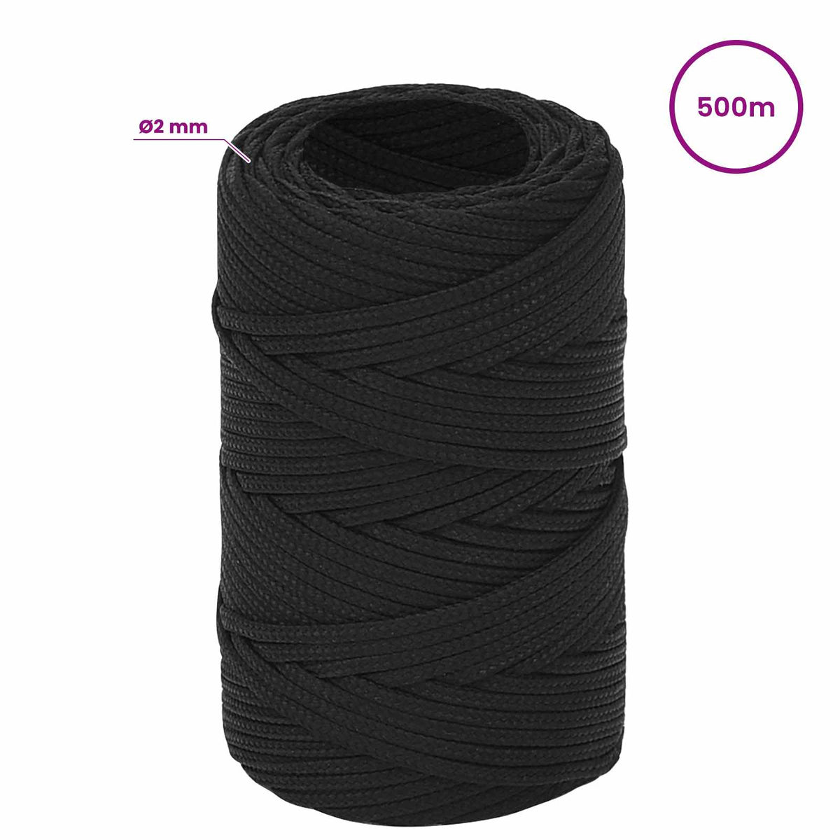 vidaXL Wielofunkcyjna lina gospodarcza 2 mm 500 m Czarny PP
