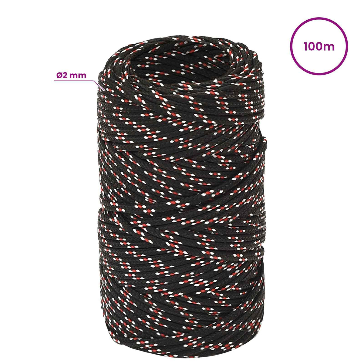 vidaXL Wielofunkcyjna lina gospodarcza 2 mm 100 m Czarny i czerwony PP