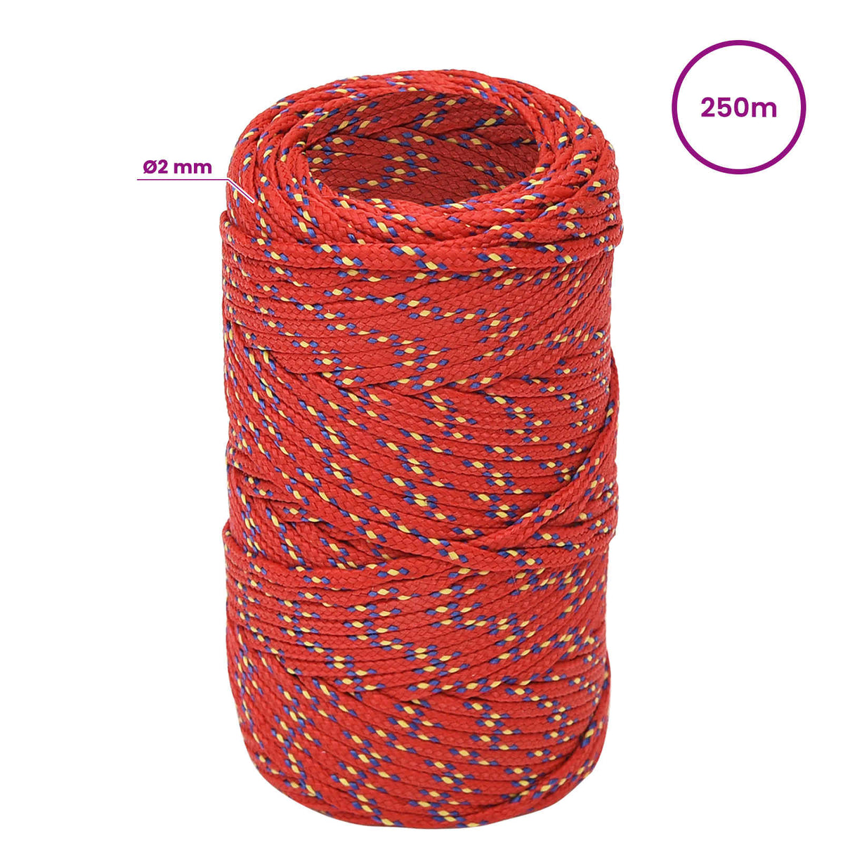 vidaXL Wielofunkcyjna lina gospodarcza 2 mm 250 m czerwony PP