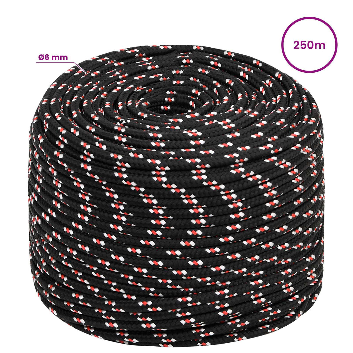 vidaXL Wielofunkcyjna lina gospodarcza 6 mm 250 m Czarny i czerwony PP