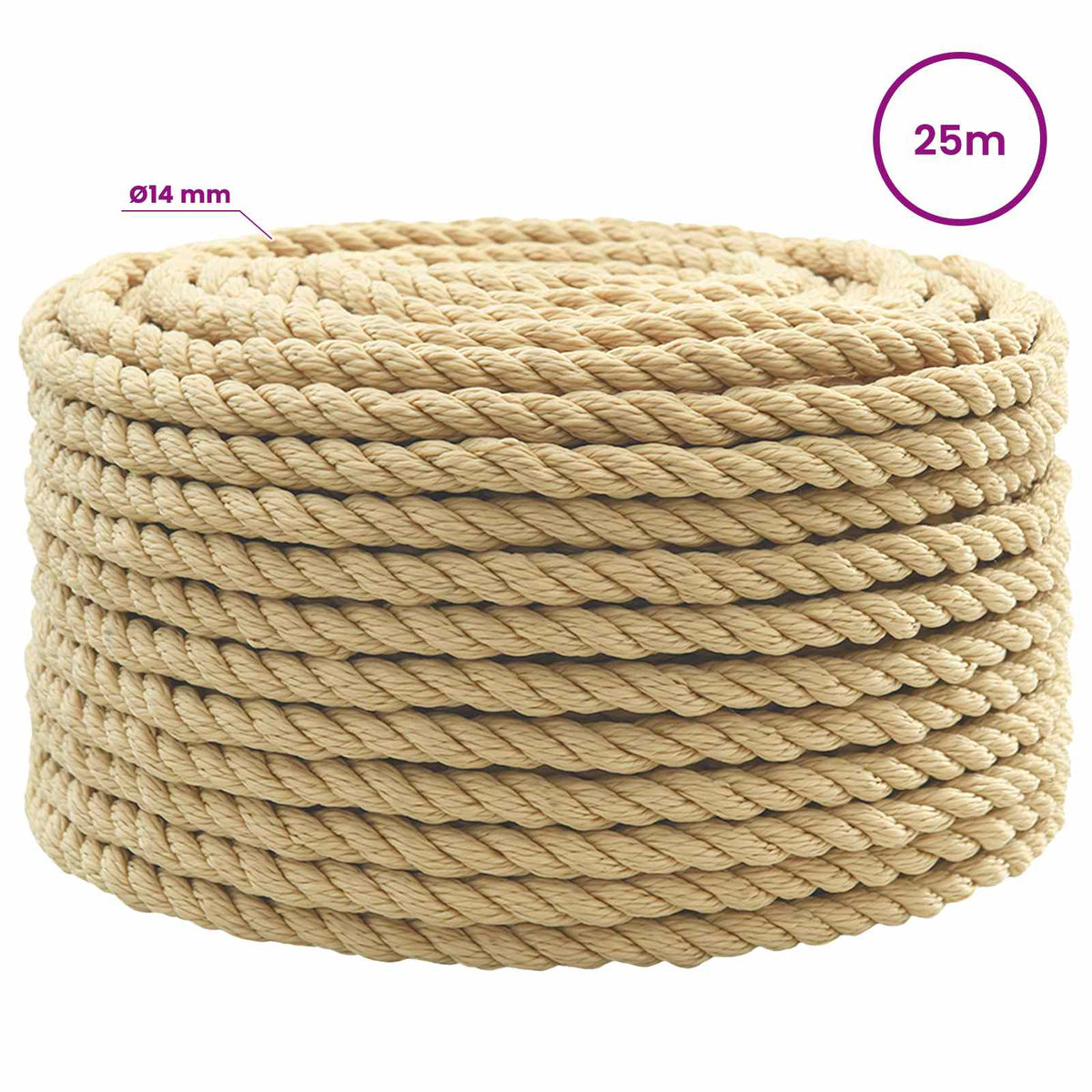 vidaXL Wielofunkcyjna lina gospodarcza 14 mm 25 m naturalny PP