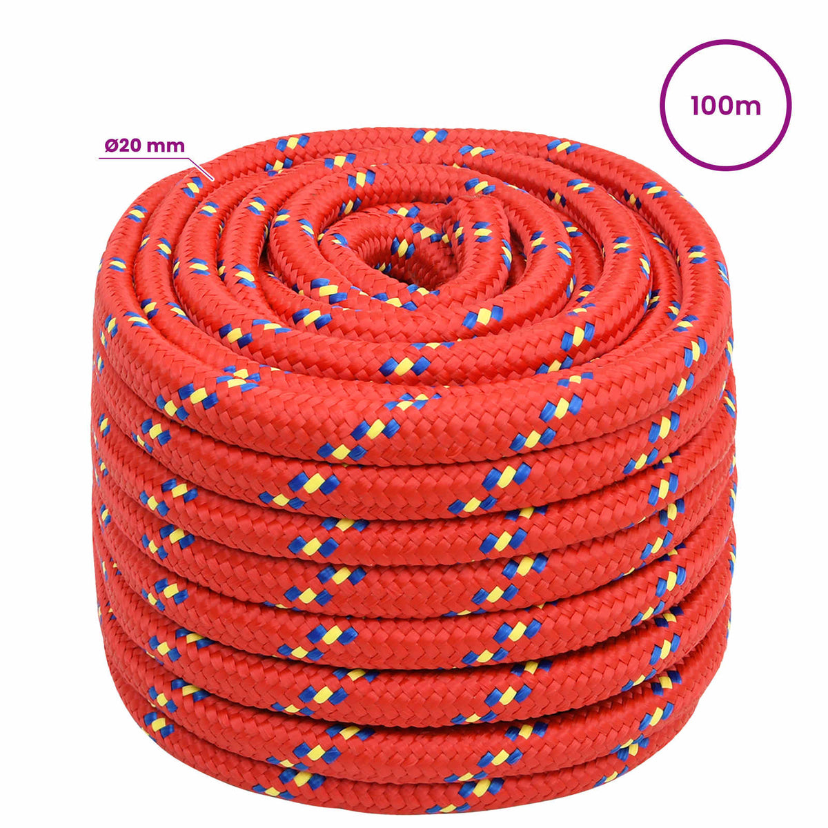 vidaXL Wielofunkcyjna lina gospodarcza 20 mm 100 m czerwony PP