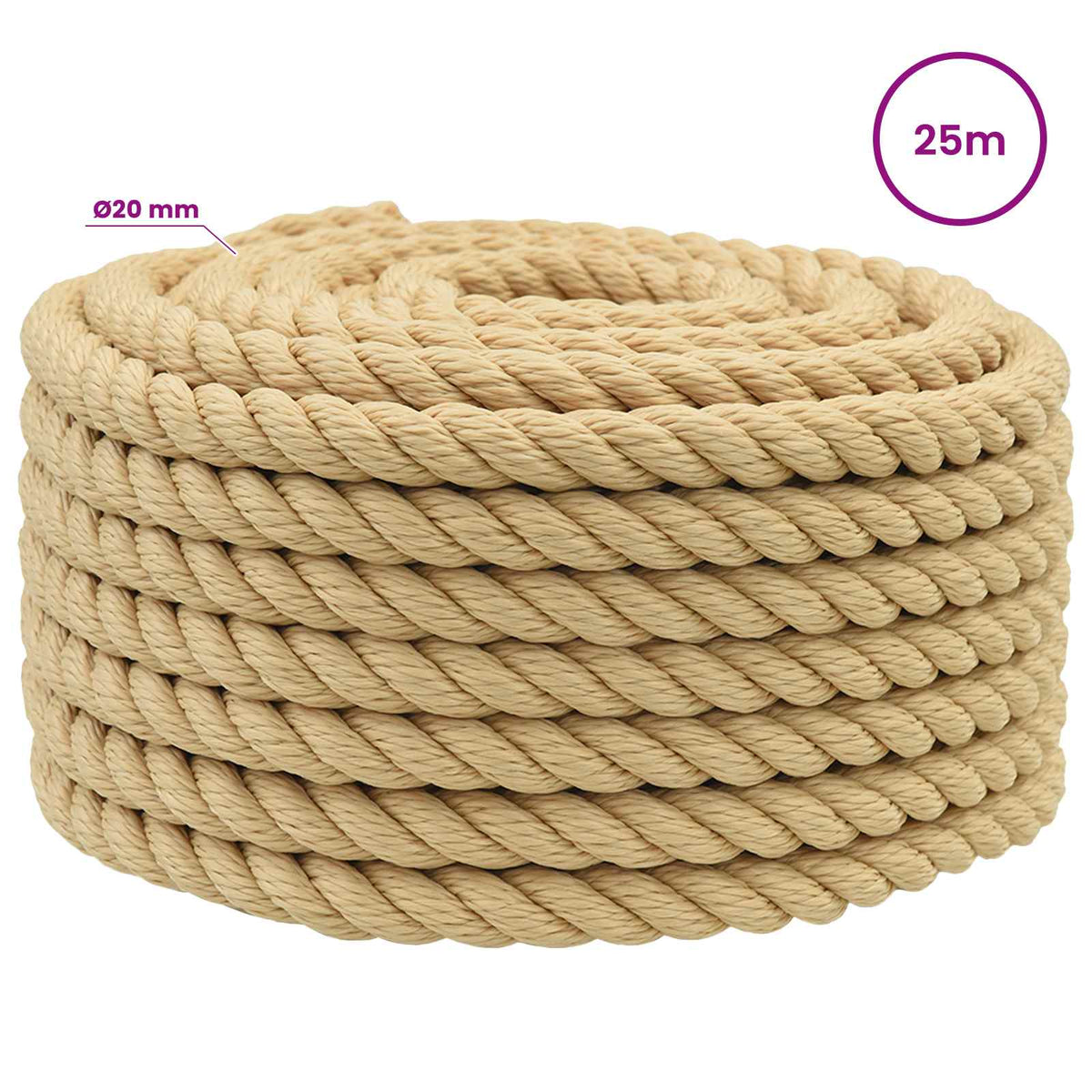 vidaXL Wielofunkcyjna lina gospodarcza 20 mm 25 m naturalny PP
