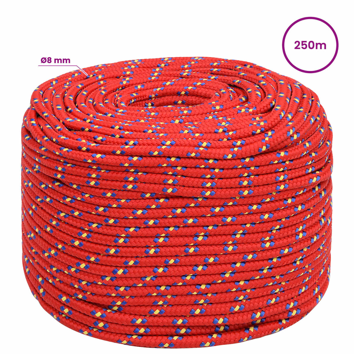 vidaXL Wielofunkcyjna lina gospodarcza 8 mm 250 m czerwony PP