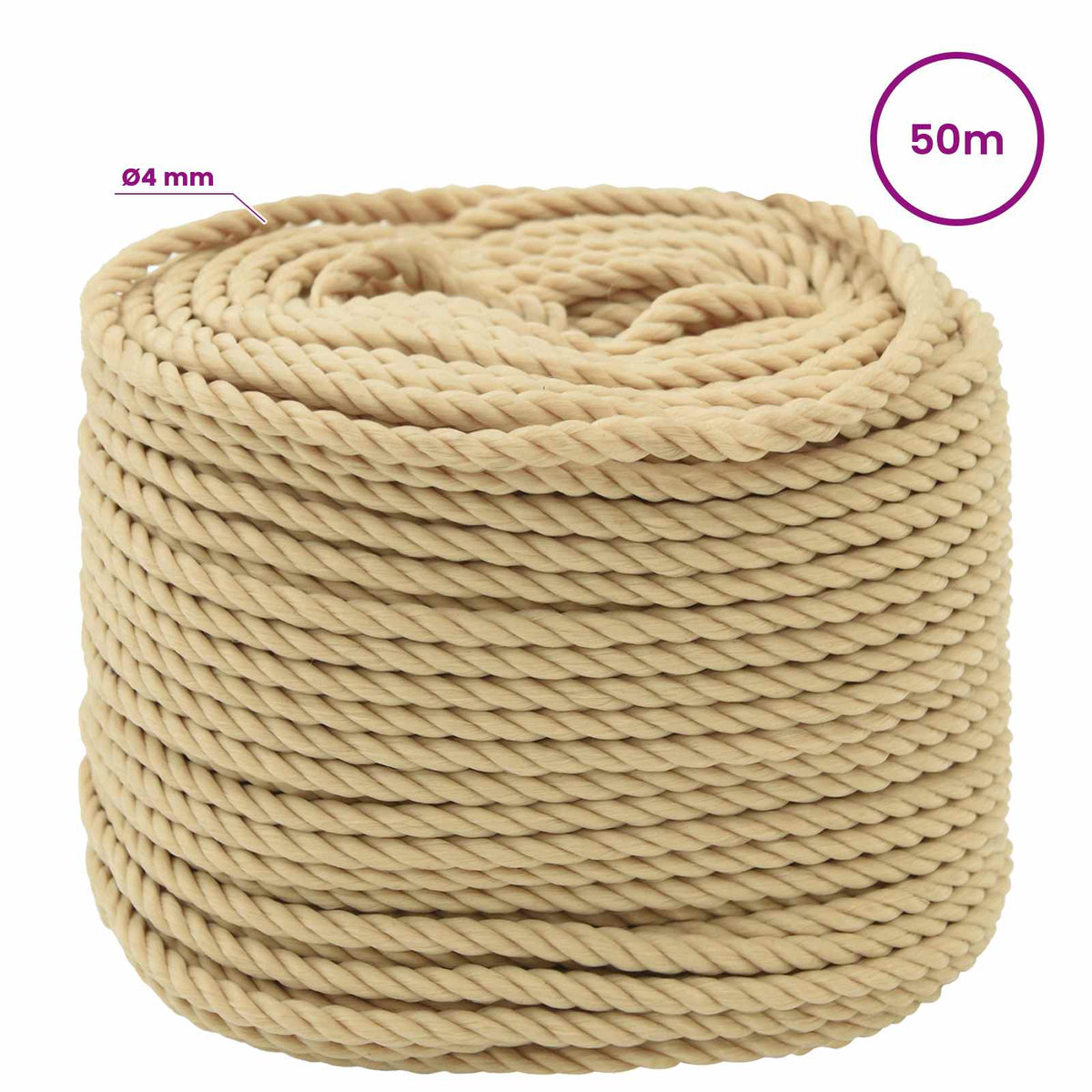 vidaXL Wielofunkcyjna lina gospodarcza 4 mm 50 m naturalny PP