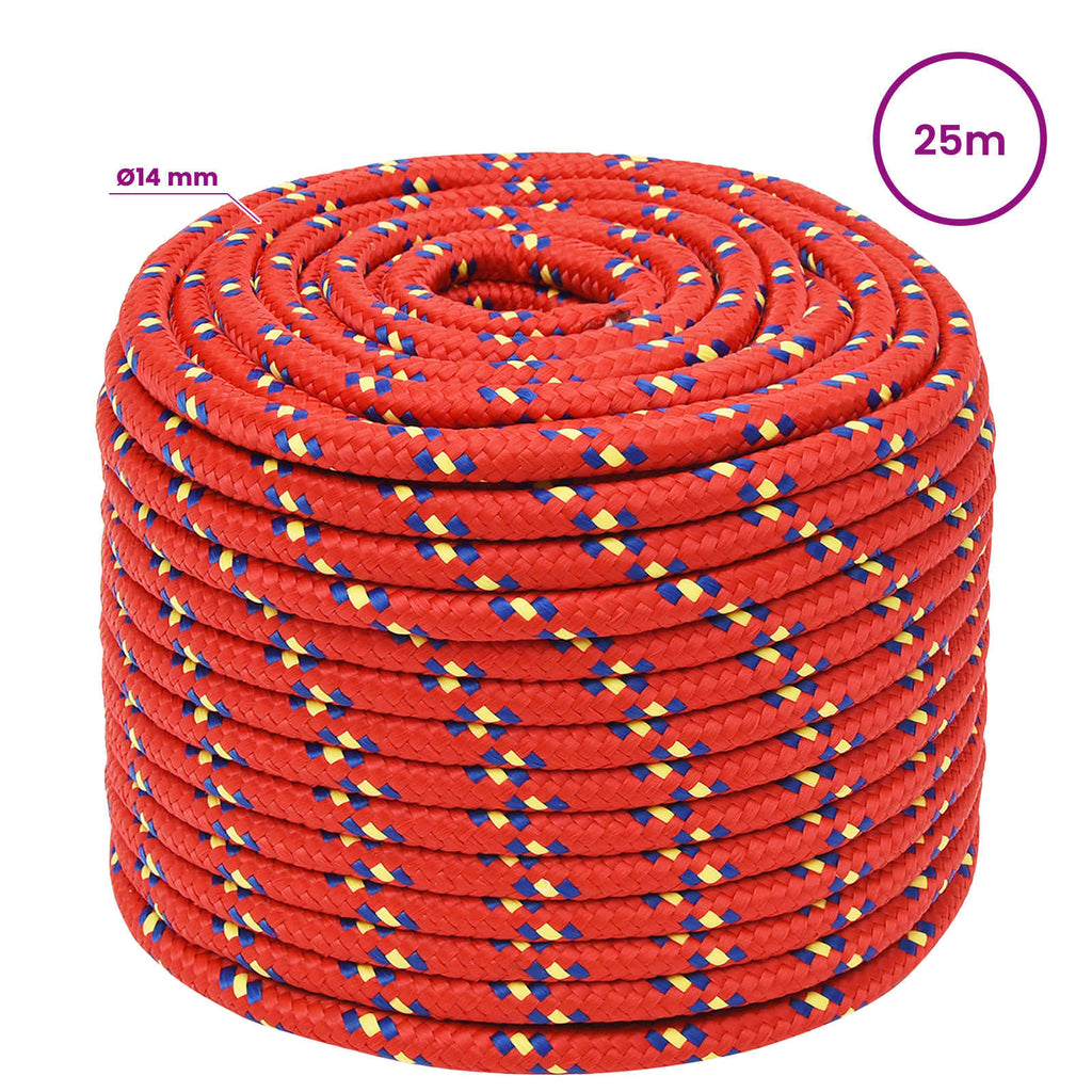 vidaXL Wielofunkcyjna lina gospodarcza 14 mm 25 m czerwony PP