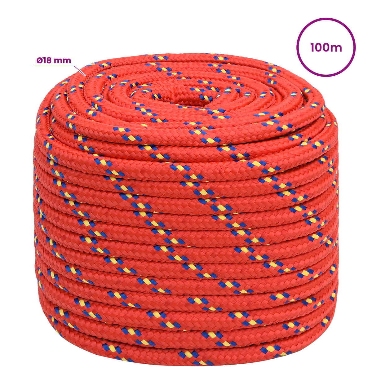 vidaXL Wielofunkcyjna lina gospodarcza 18 mm 100 m czerwony PP