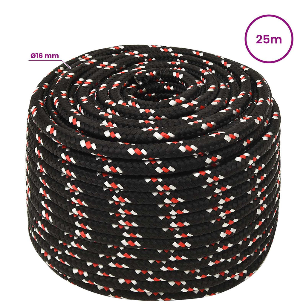 vidaXL Wielofunkcyjna lina gospodarcza 16 mm 25 m Czarny i czerwony PP
