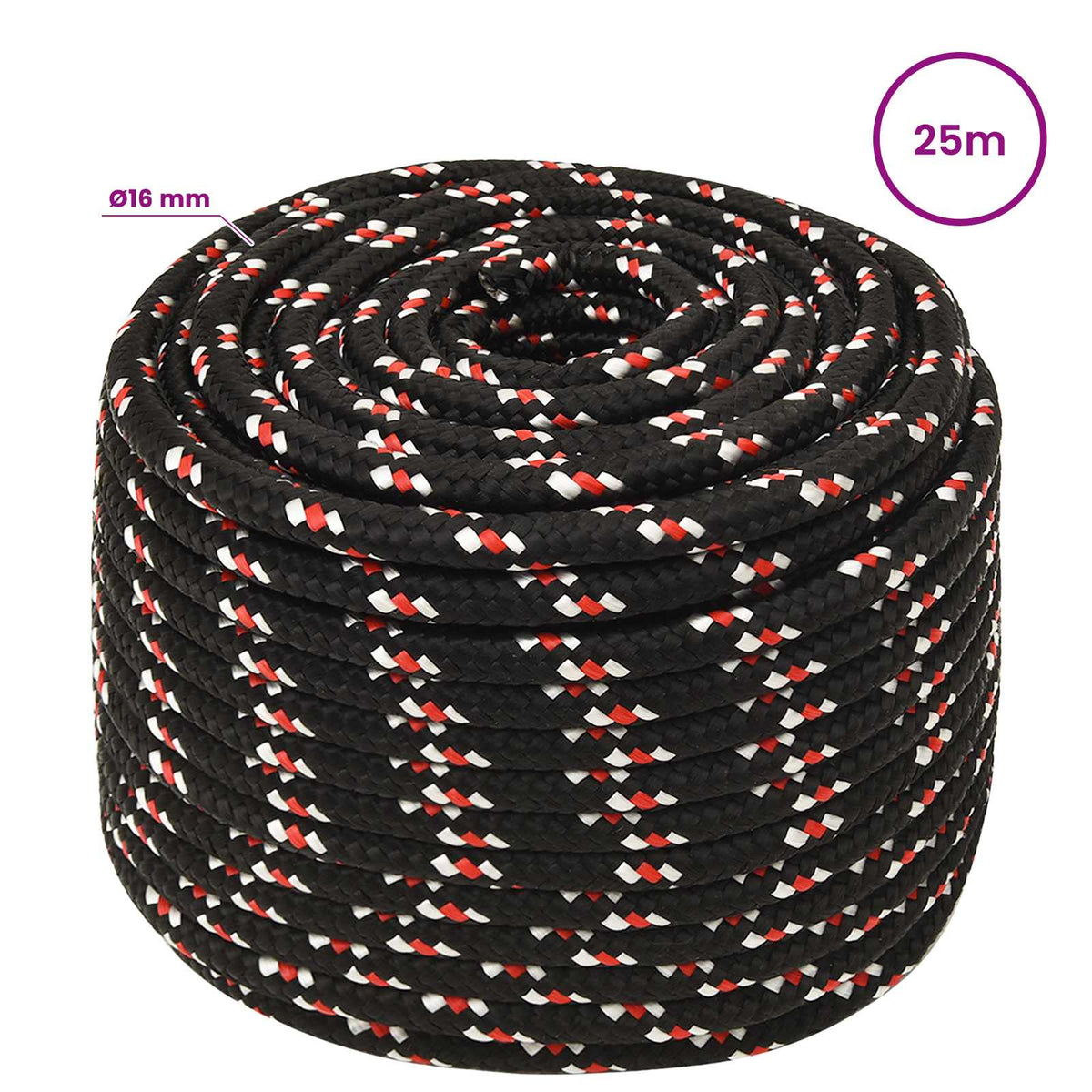 vidaXL Wielofunkcyjna lina gospodarcza 16 mm 25 m Czarny i czerwony PP