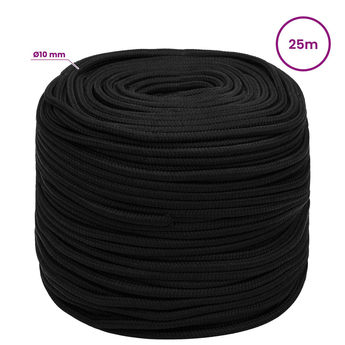 vidaXL Wielofunkcyjna lina gospodarcza 10 mm 25 m Czarny Poliester