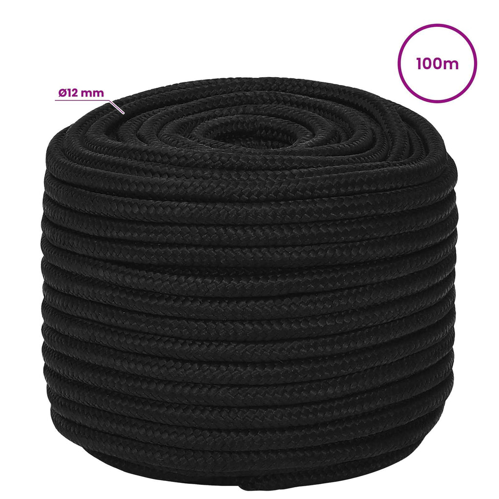vidaXL Wielofunkcyjna lina gospodarcza 12 mm 100 m Czarny Poliester