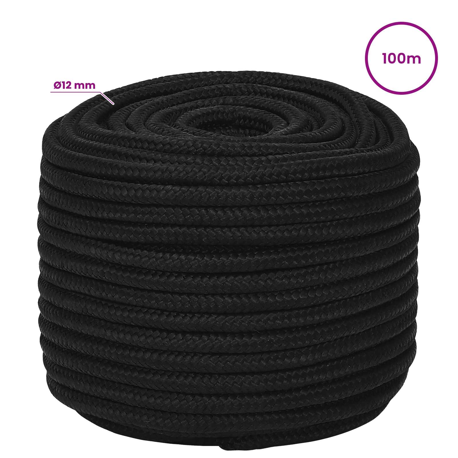 vidaXL Wielofunkcyjna lina gospodarcza 12 mm 100 m Czarny Poliester