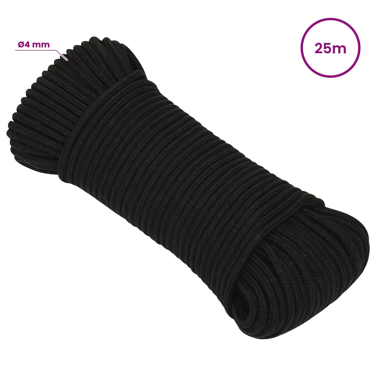 vidaXL Wielofunkcyjna lina gospodarcza 4 mm 25 m Czarny Poliester