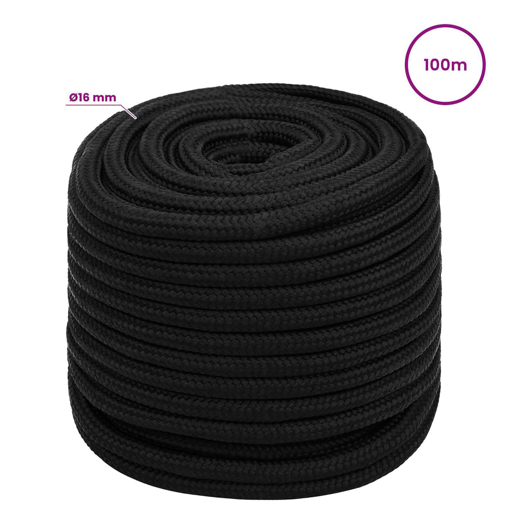 vidaXL Wielofunkcyjna lina gospodarcza 16 mm 100 m Czarny Poliester