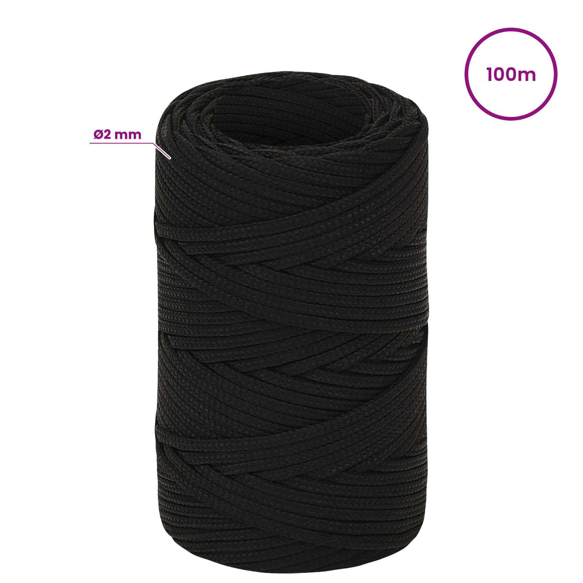 vidaXL Wielofunkcyjna lina gospodarcza 2 mm 100 m Czarny Poliester