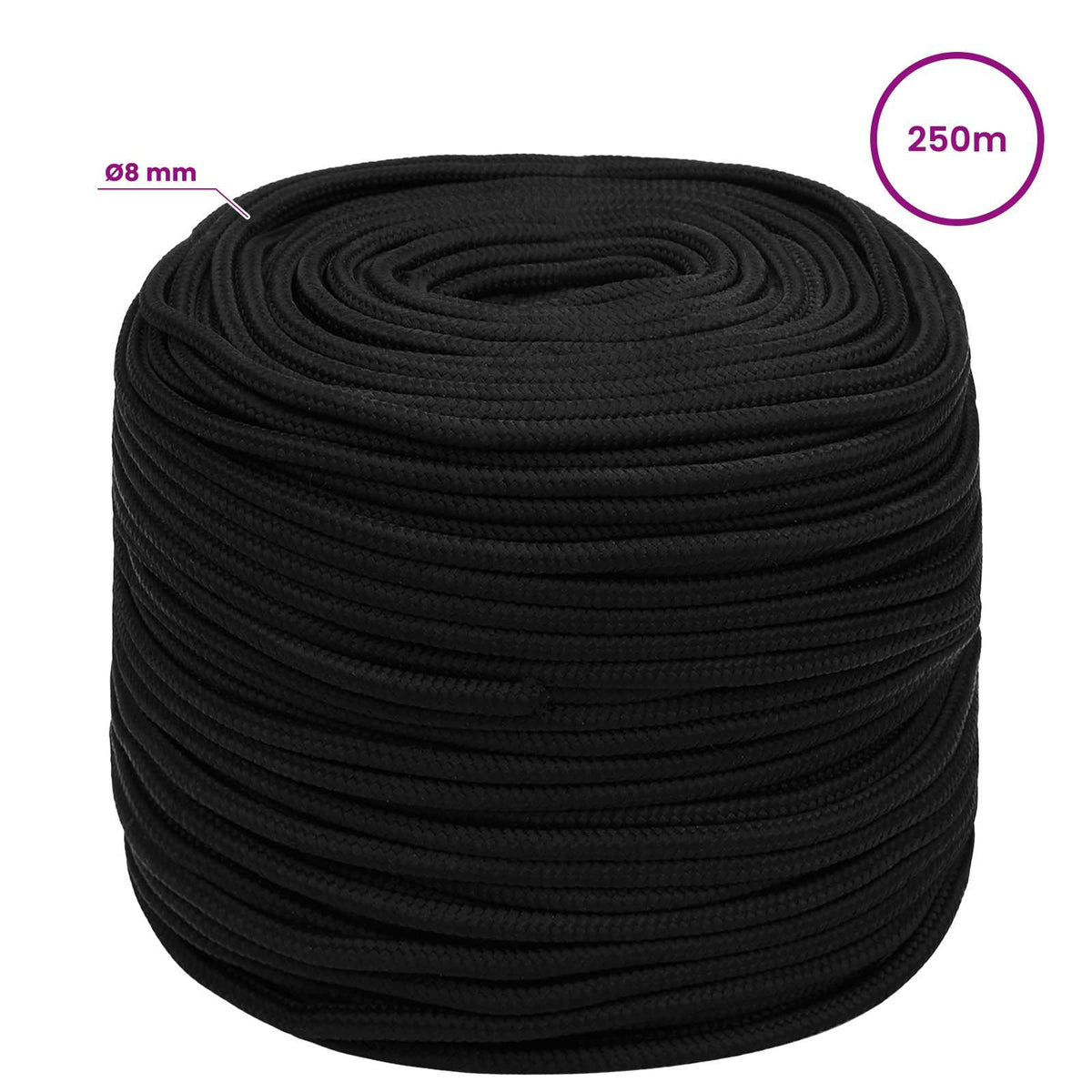 vidaXL Wielofunkcyjna lina gospodarcza 8 mm 250 m Czarny Poliester