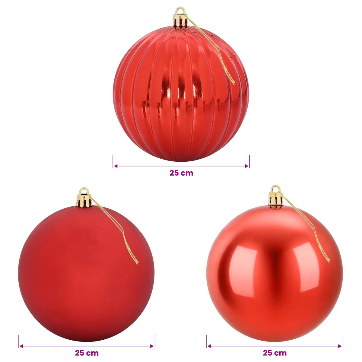 vidaXL Zestaw bombek choinkowych XXL 3 szt. czerwony Ø 25 cm
