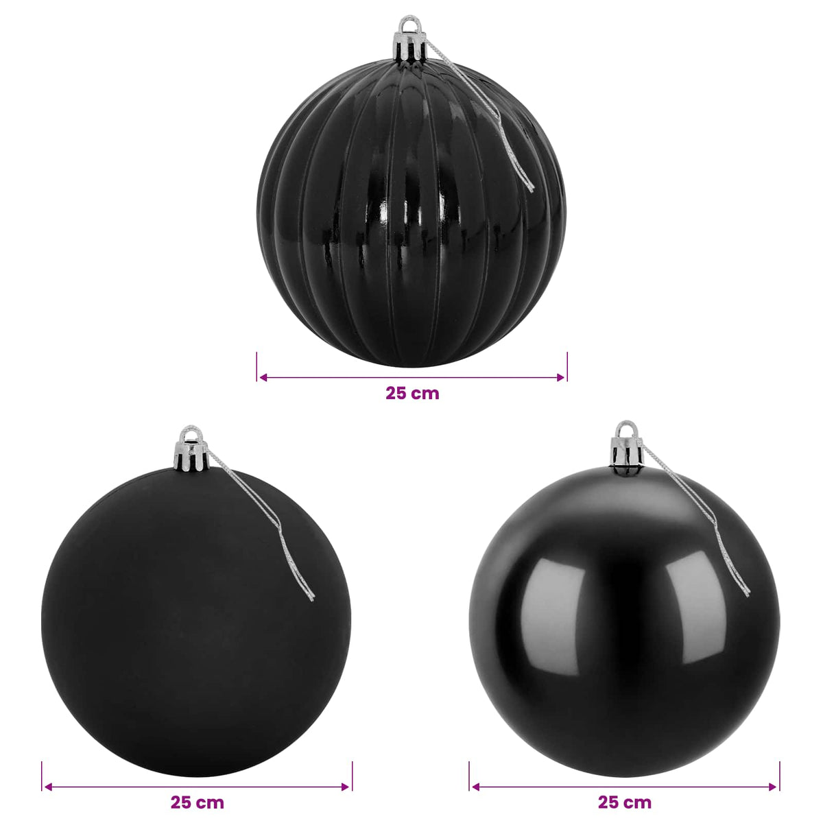 vidaXL Zestaw bombek choinkowych XXL 3 szt. Czarny Ø 25 cm