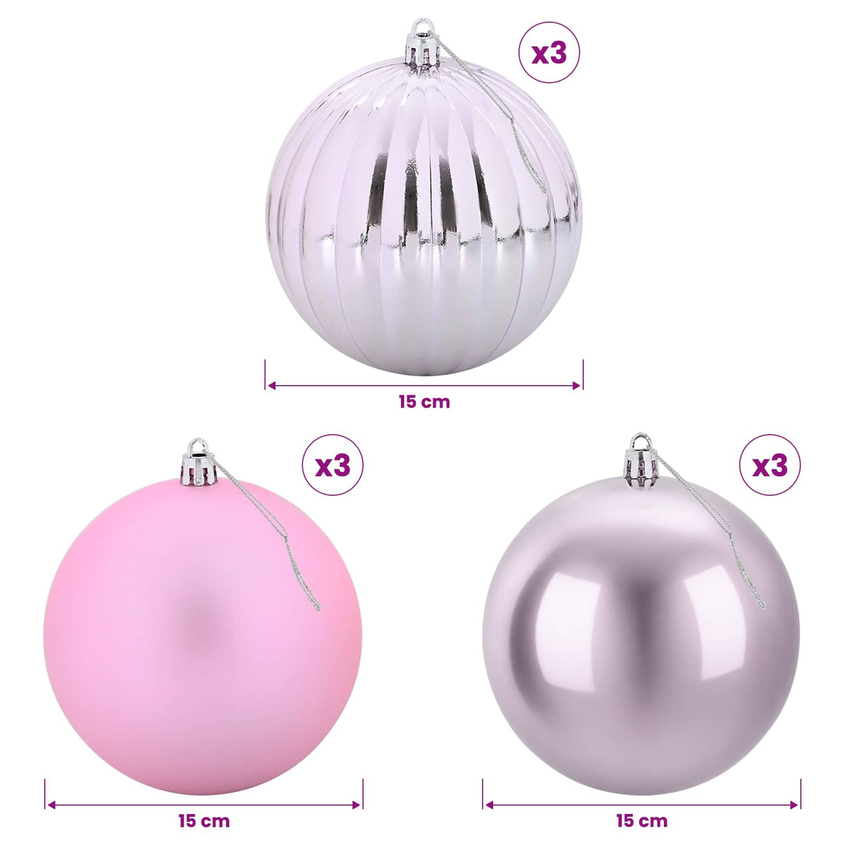 vidaXL Zestaw bombek świątecznych XL 9 szt. różowy Ø 15 cm