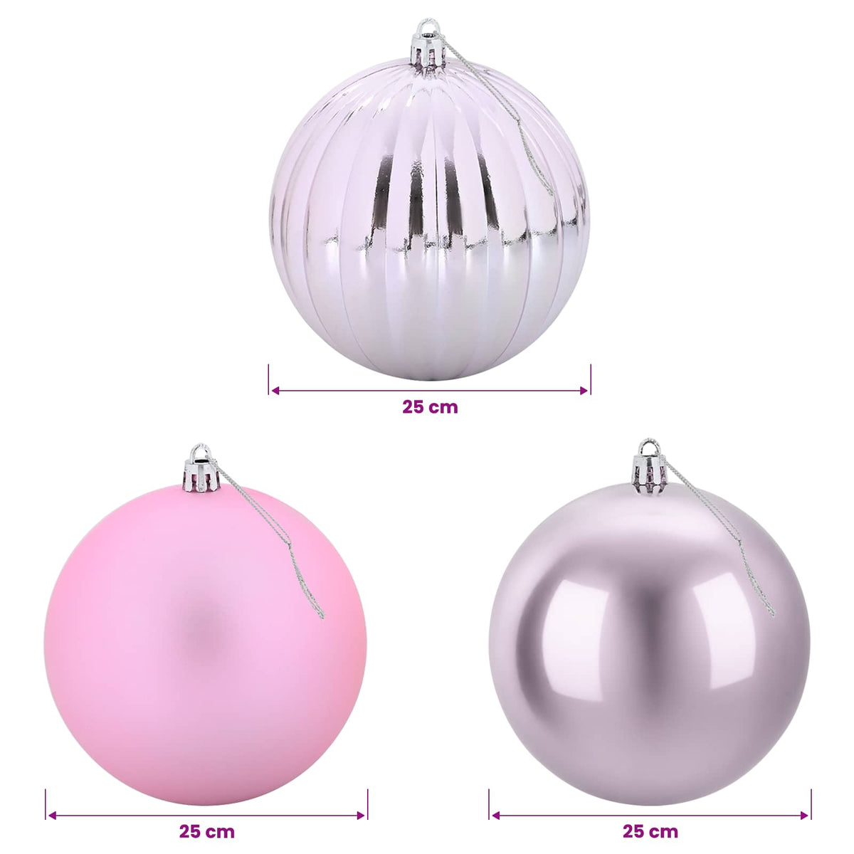 vidaXL Zestaw bombek choinkowych XXL 3 szt. różowy Ø 25 cm
